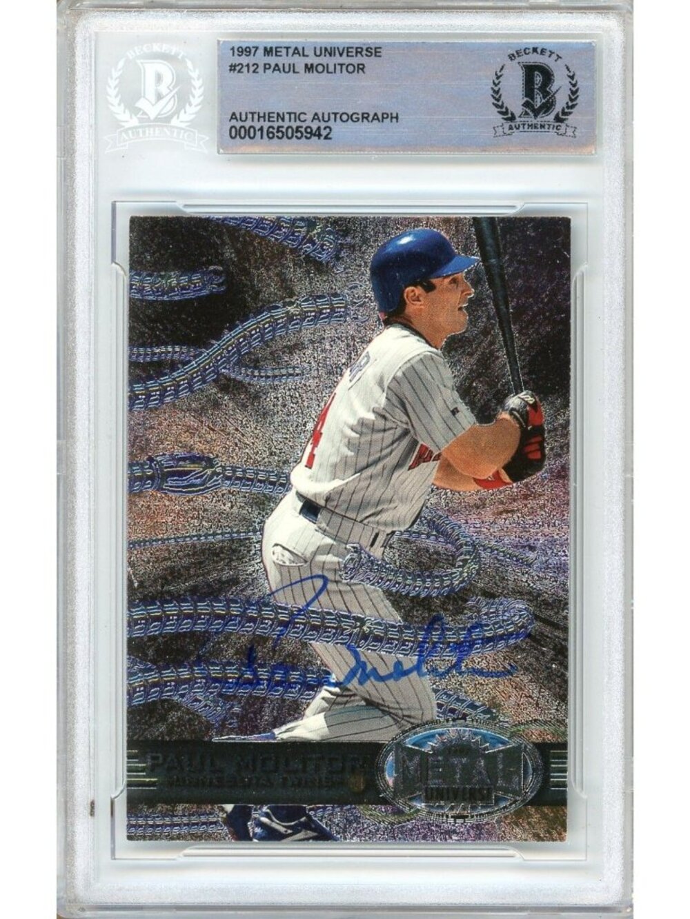Paul Molitor Signed 1997 Fleer Metal Universe #212 Minnesota Twins BAS Slab Auto